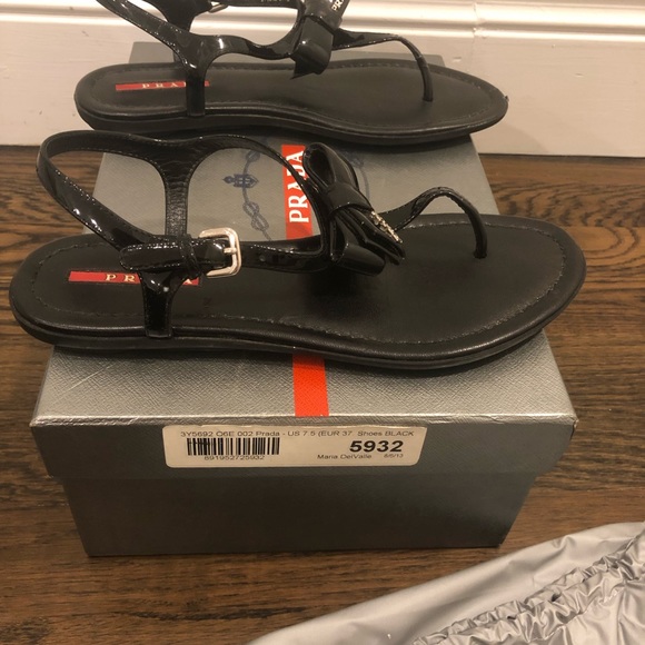 Prada  Authentic Black Bow Sandals Size 37 1/2 - Picture 2 of 6